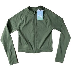 JoyLab M Medium Deep Sage Seamless Fitted Full Zip Jacket Below Hip JL